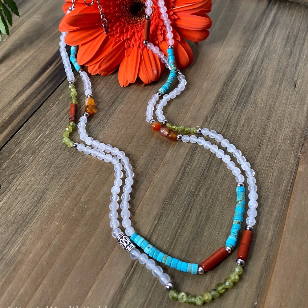 Selenite Peridot Turquoise Necklace 925 Sterling Silver